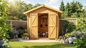 Abri de jardin en bois traité et bien entretenu