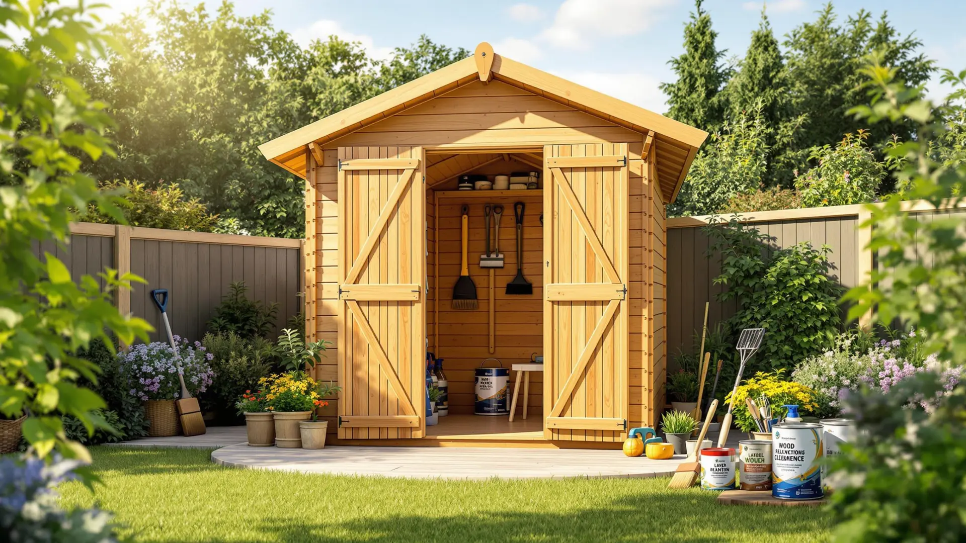 Abri de jardin en bois traité et bien entretenu